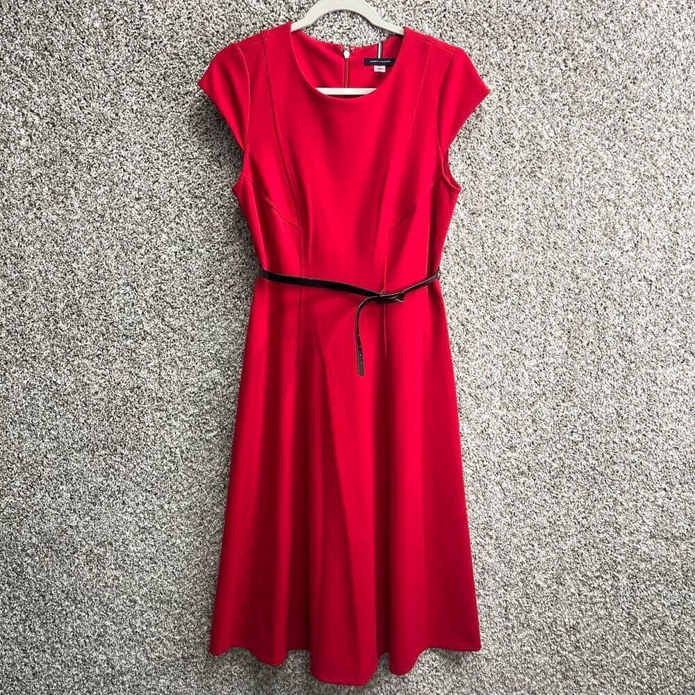 Tommy Hilfiger Dress Women’s 8 Red Short Sleeve‎ Fit and Flare Midi